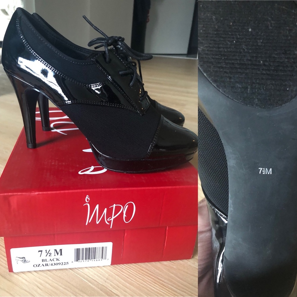 IMPO Ozar Black Stretch Lace-up Stiletto Bootie